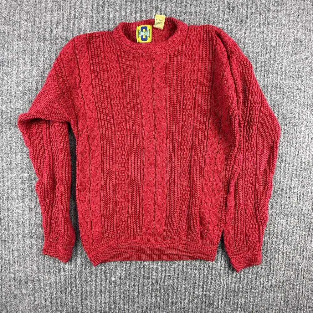 VTG Class Club Sweater Womens M 12-14 Red Cable Knit Crew Neck Pullover Winter